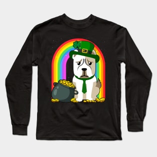 American Bulldog Rainbow Irish Clover St Patrick Day Dog product Long Sleeve T-Shirt